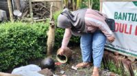 Warga membuang air yang tergenang di sebuah kendi untuk mencegah penyebaran virus DBD dan Chikungunya, Jumat (17/1/2025). (Foto: Zainul Hasan)