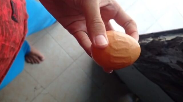 Ikhsan menunjukkan telur yang terdapat lafaz Allah, Kamis (24/4/2025). (Foto: Istimewa)